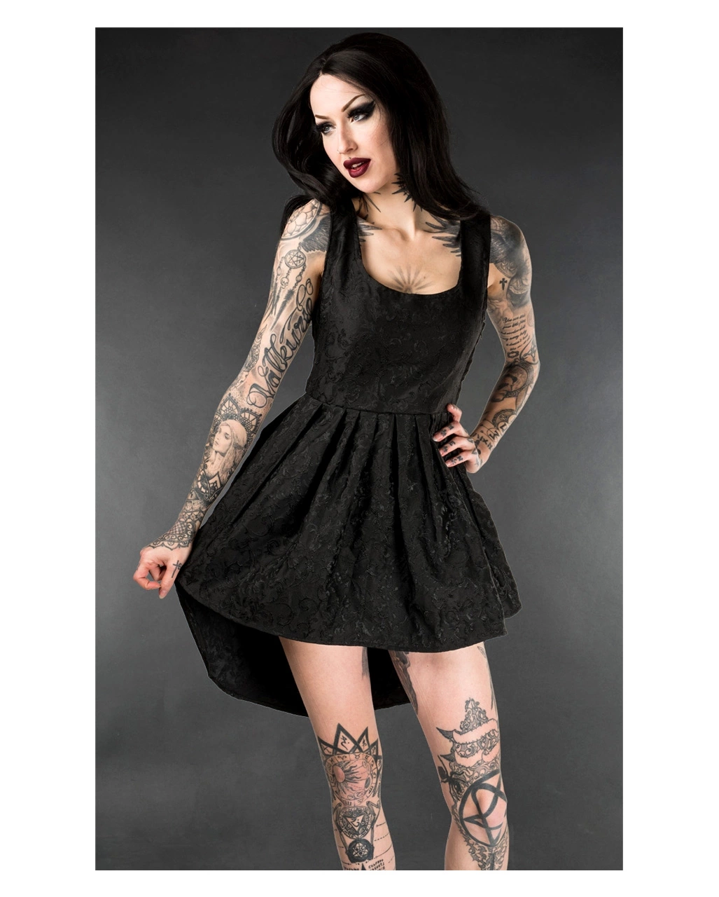 Kurzes Brokatkleid Onyx Schwarz