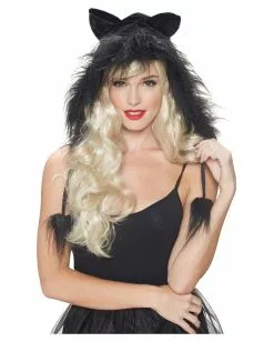 Schwarze Katzen Kapuze Mit Pom Poms