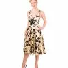 50er Jahre Kleid Mit Blumenprint Beige/schwarz