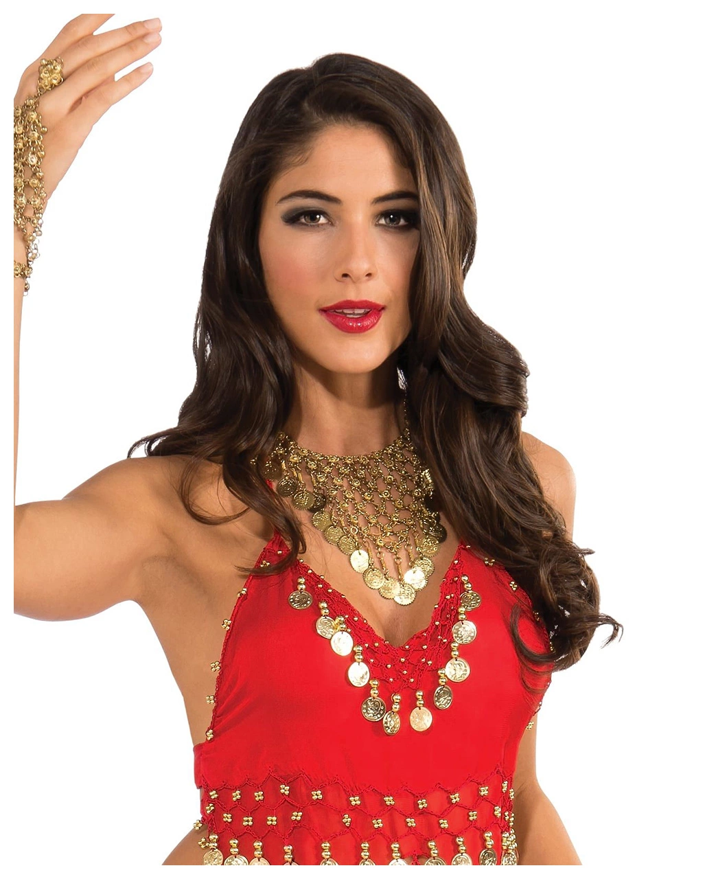 Exotisches Bauchtänzerin Kostüm Mit Münzen Rot – Bild 2