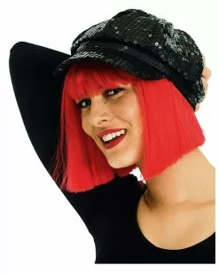 Pailletten Schirmkappe Schwarz