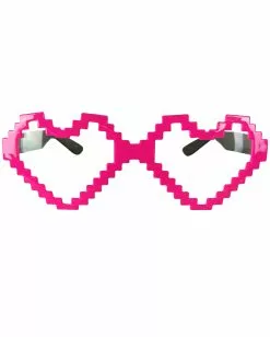 Neonpinke Pixel Herzbrille
