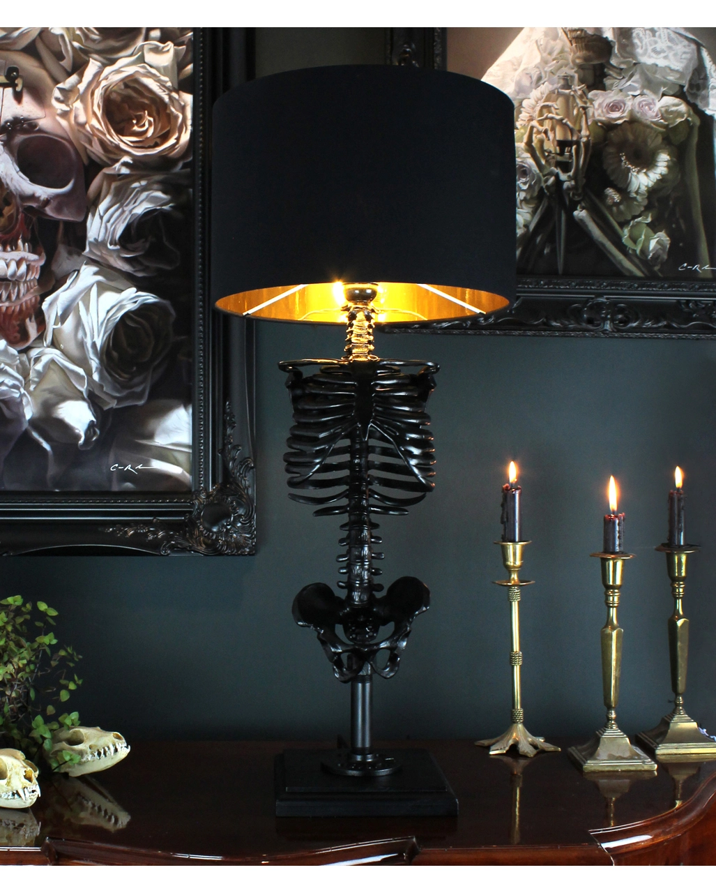Schwarze Skelett-Torso Tischlampe Mit Lampenschirm – Bild 3