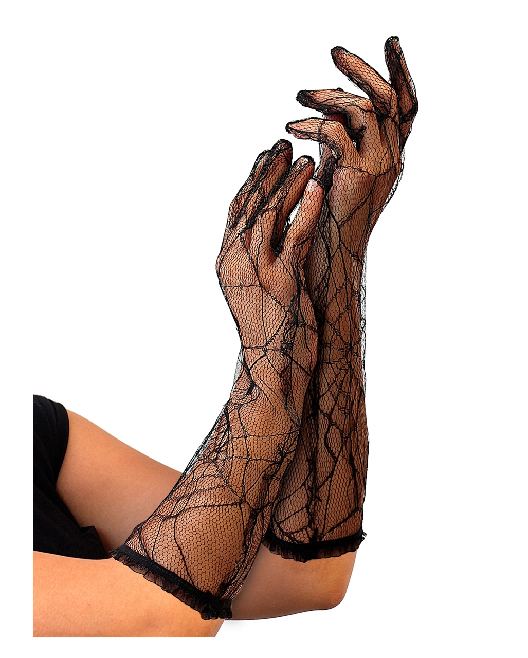 Schwarze Spitzen Spinnweben Handschuhe