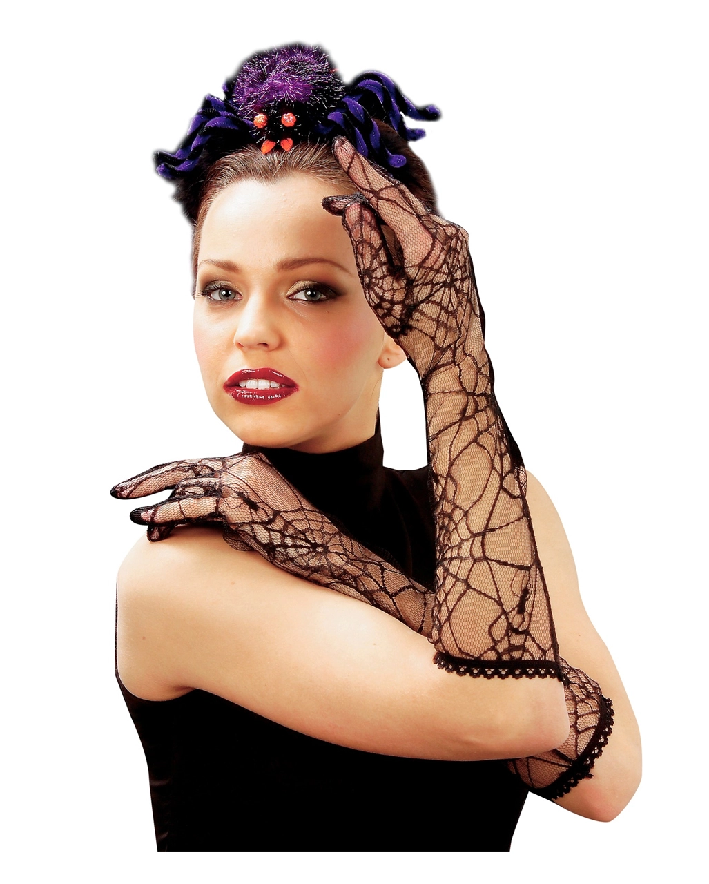 Schwarze Spitzen Spinnweben Handschuhe – Bild 2