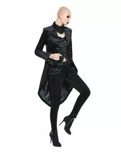 Schwarzes Gothic Damenjackett Mit Schwalbenschwanz