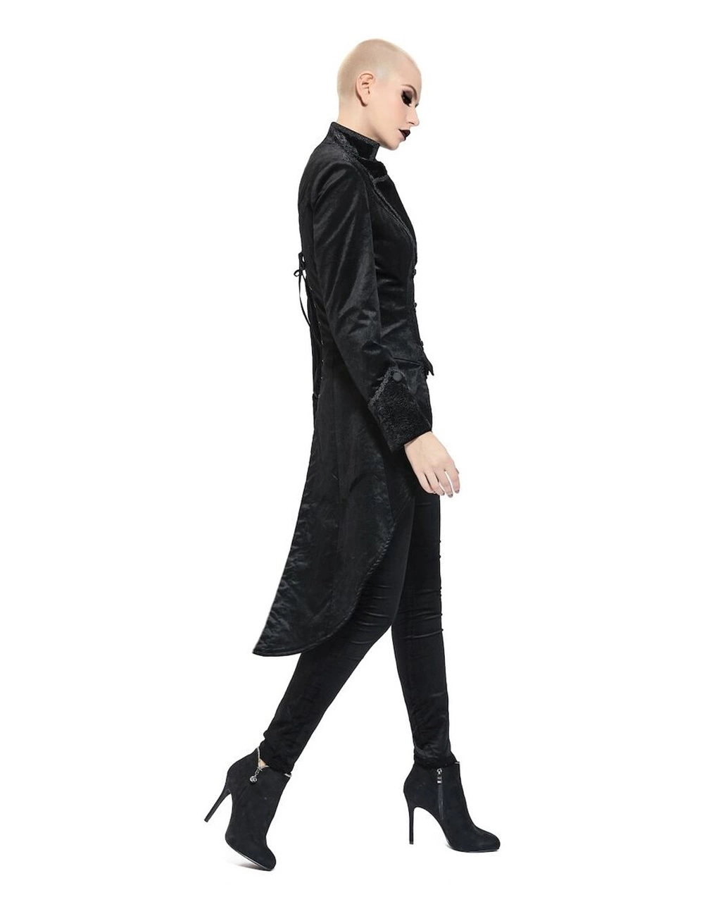 Schwarzes Gothic Damenjackett Mit Schwalbenschwanz – Bild 2